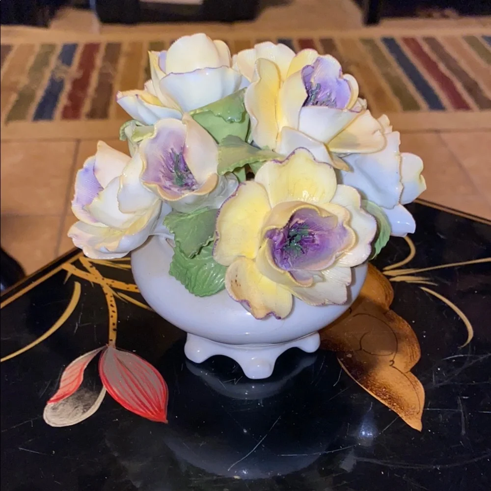 BX51 Vintage Floral Porcelain Arrangement with Yellow and Purple Accents
